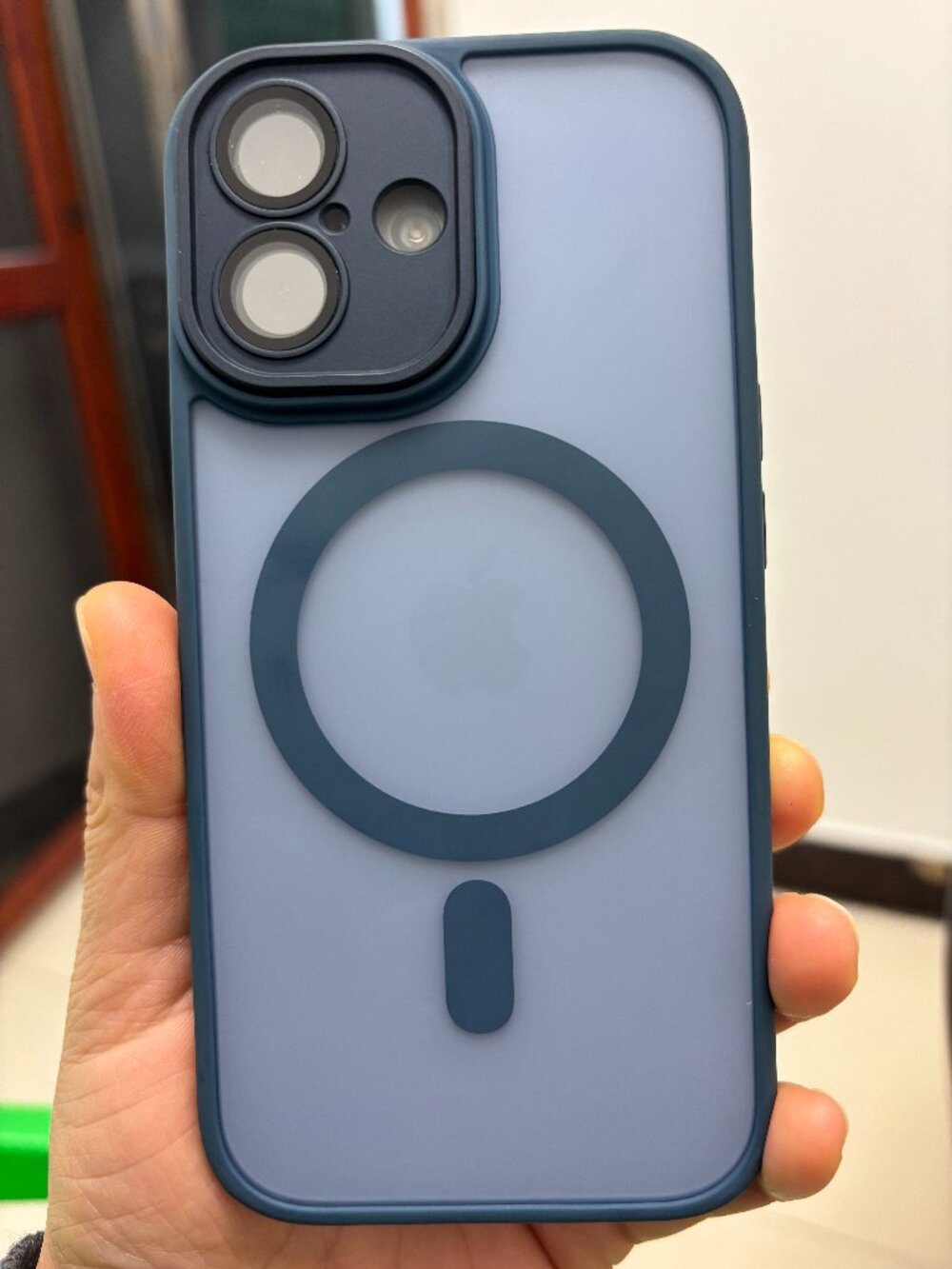 MagSafe Frosted Clear iPhone Case with Navy Bumper
